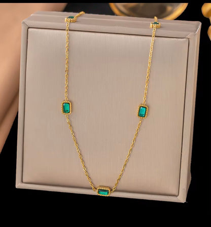 Emerald Grace Necklace- Stainless Steel, 18K Gold Plated
