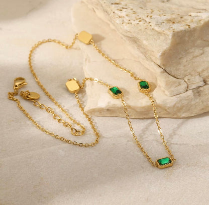 Emerald Grace Necklace- Stainless Steel, 18K Gold Plated