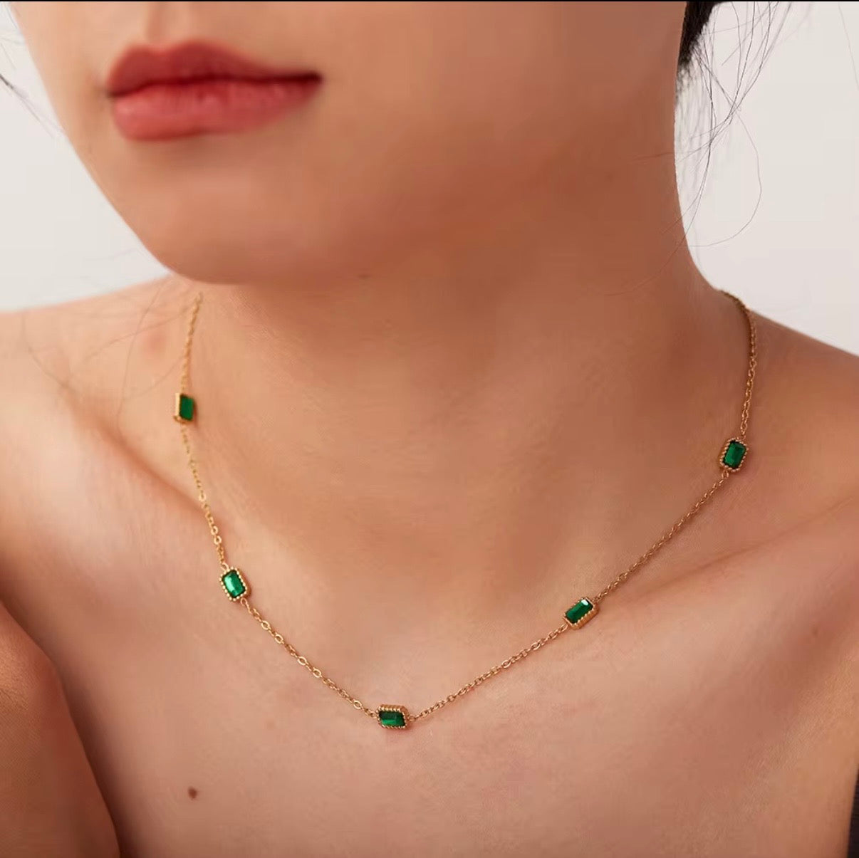 Emerald Grace Necklace- Stainless Steel, 18K Gold Plated