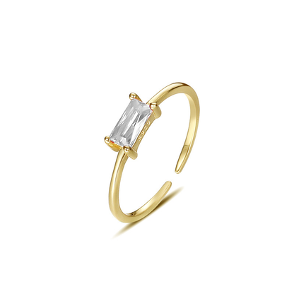 Pure Bar Adjustable Ring- S925 Sterling Silver, 18K Gold Plated, Zircon