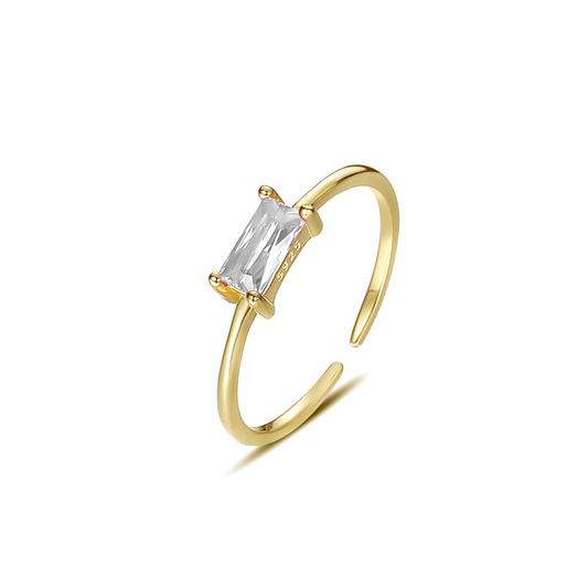Bague Ajustable Barre Pure - Argent Sterling S925, Plaqué Or 18K, Zircon