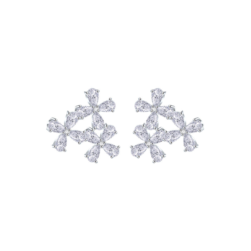 Triple Whisper Earring Studs- S925 Sterling Silver, Rhodium Plated