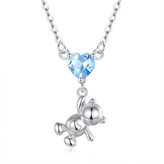 Love Bear Necklace- S925 Sterling Silver, Rhodium Plated