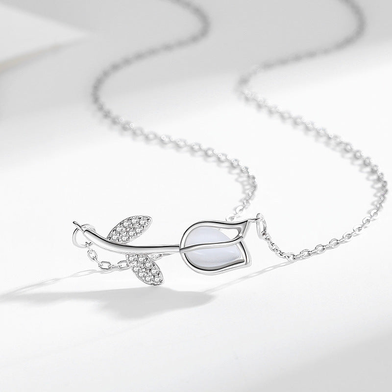 Collier Tulipe - Argent sterling S925, Plaqué rhodium
